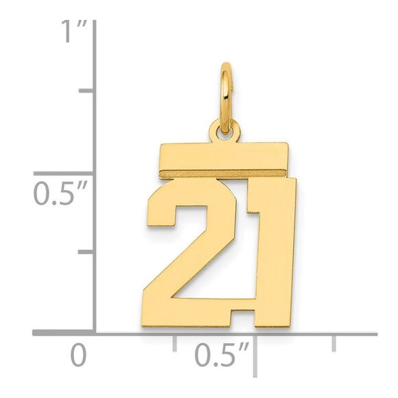 14k Yellow Gold, Athletic Collection, Small Polished Number 21 Pendant - Picture 4 of 5